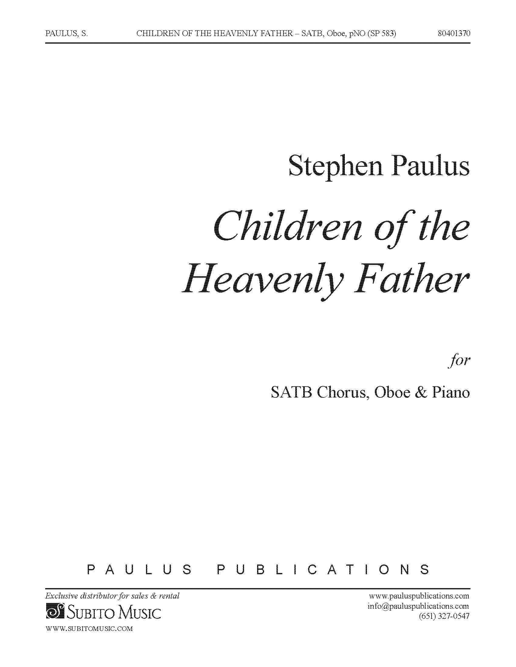 Children of the Heavenly Father for SATB Chorus, Oboe & Piano - Click Image to Close